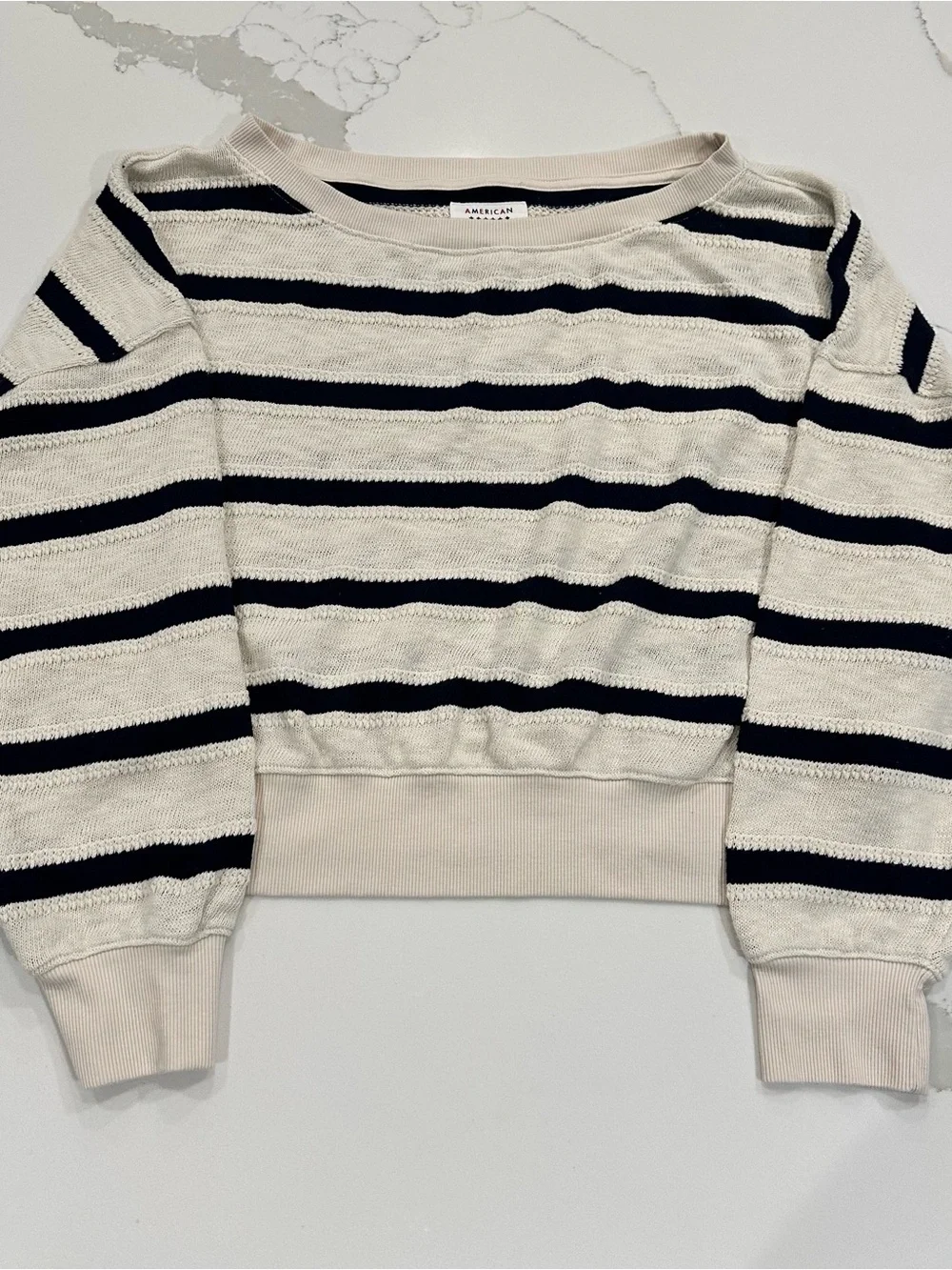American Eagle Striped Off-the-Shoulder Long Sleeve Top Shorts Set M Loungewear